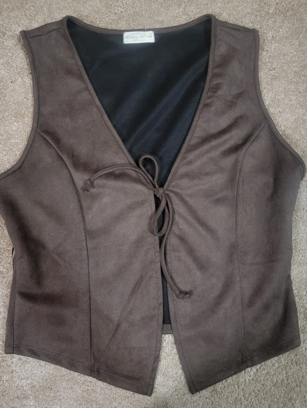 Brown Tie-Front Juniors Vest Xl New W Tag